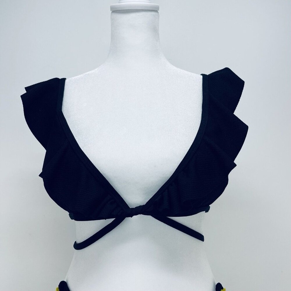 Zaful Bikini Size S Women’s Ruffle Swinsuit High Waist Side Tie Two Pieces Black - Picture 2 of 13